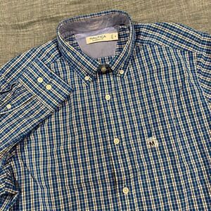 Nautica Mens Classic Fit Plaid Button Down Shirt Blue Medium NEW Preppy